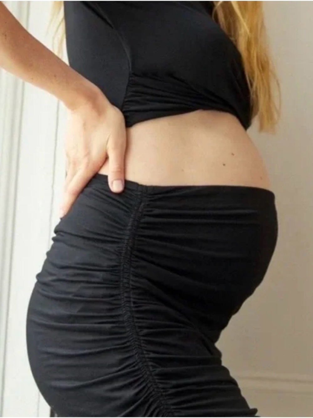 Hatch Maternity Black Ruched Midi Skirt w/ tags